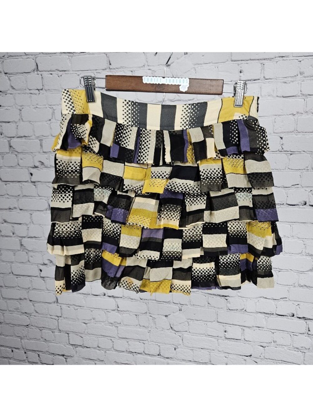 Diane Von Furstenberg Multicolor 100% Silk Geometric Tiered Ruffle Mini Skirt 6